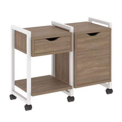 Тумба на колесных опорах наборная. Вариант №3 ЛОФТ ВР.Л-ТН-3.К Металл белый Дуб Аризона / LOFT VR.L-TN-3.K_0