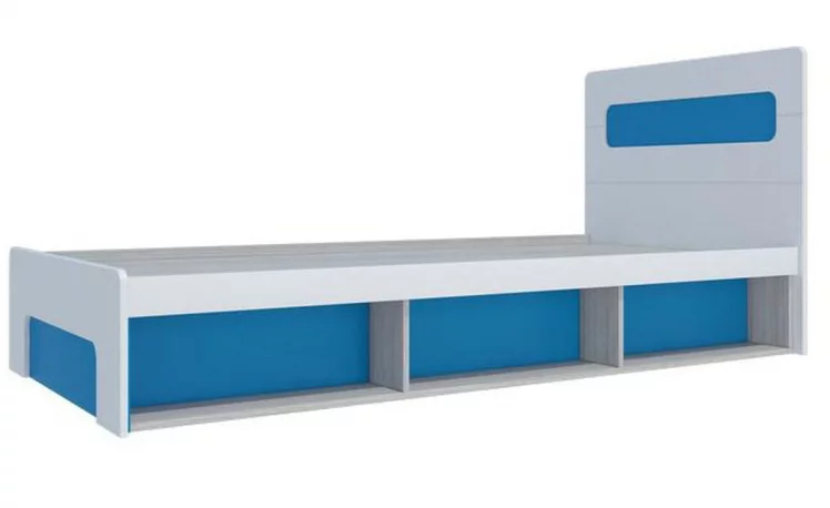 Кровать 0,9 с подъемным механизмом Палермо Юниор 01 Белый глянец Ясень шимо светлый Синий_0