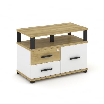 Тумба приставная сервисная с надставкой широкой CОНCЕПТ CН.ТСР-003 Б/В Дуб Винченцо Белый бриллиант Черный / CONCEPT CN.TSR-003 B/W_0