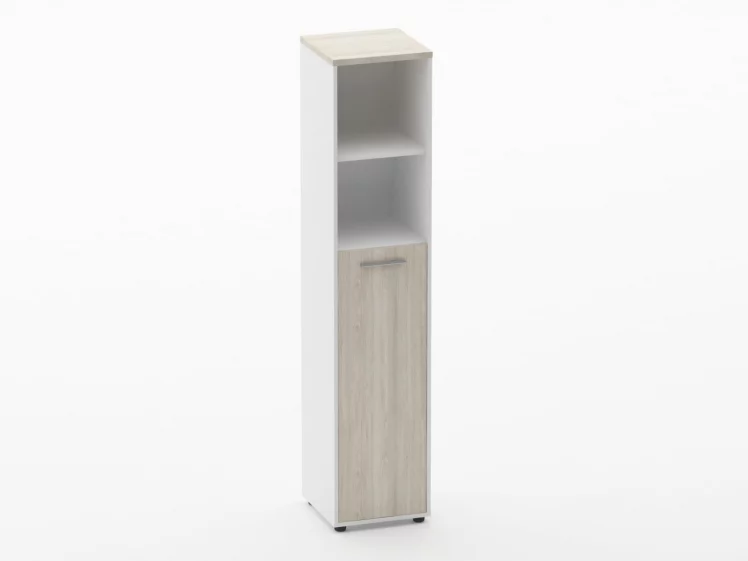 Шкаф 4 узкий  2 полки открытые, 3 полки закрытые Дека 10.19.13Л Дуб Сантана светлый/Белый / Deka_0