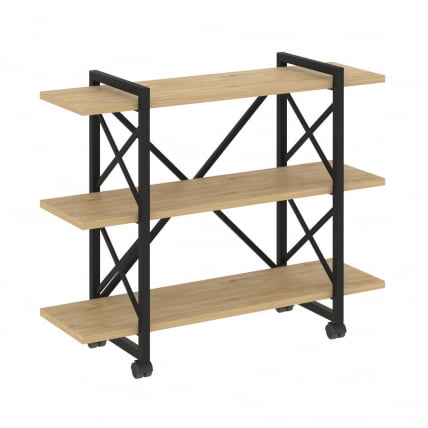 Стеллаж на колесных опорах - 3 полки ЛОФТ  ВР.Л-МСТ.К-3.8В Металл черный Тиквуд светлый / LOFT VR.L-MST.K-3.8V_0