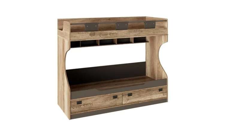 Кровать 2х ярусная Пилигрим ТД-276.11.01 Дуб каньон светлый/Серый_0