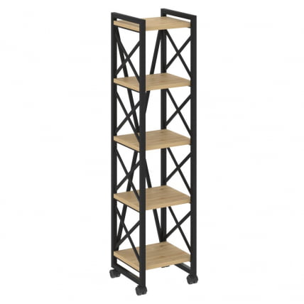 Стеллаж на колесных опорах - 5 полок ЛОФТ ВР.Л-МСТ.К-5.4 Металл черный Тиквуд светлый / LOFT VR.L-MST.K-5.4_0