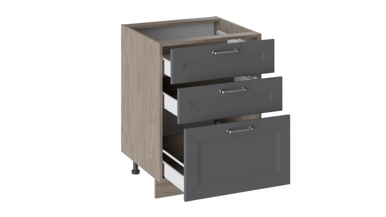 Шкаф напольный с 3-мя ящиками Одри Н3Я_72-60_3Я Дуб Сонома трюфель/Серый шелк_1
