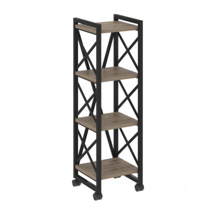 Стеллаж на колесных опорах - 4 полки ЛОФТ  ВР.Л-МСТ.К-4.4 Металл черный Тиквуд темный / LOFT VR.L-MST.K-4.4_0