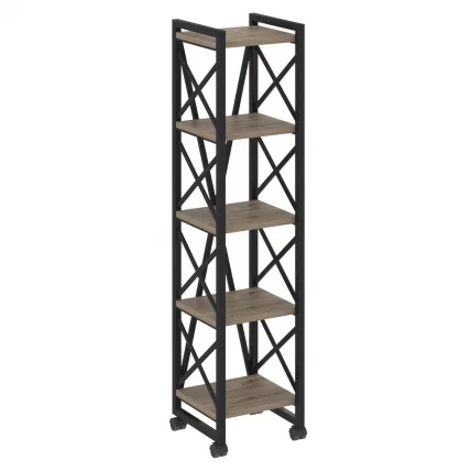 Стеллаж на колесных опорах - 5 полок ЛОФТ ВР.Л-МСТ.К-5.4 Металл черный Тиквуд темный / LOFT VR.L-MST.K-5.4_0