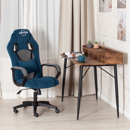 Кресло ДРИВЕР (22) флок/ткань, синий/серый, 32/ТВ-12 / DRIVER 32/TW-12_17