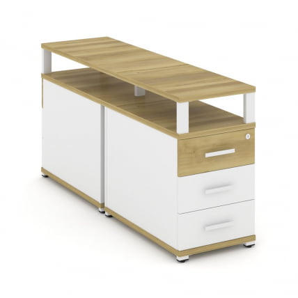 Тумба двухсторонняя опорная приставная с 3-мя ящиками и надставкой CОНCЕПТ CН.ДТГП-001 Б/В Дуб Винченцо Белый бриллиант Белый / CONCEPT CN.DTGP-001 B/W_0