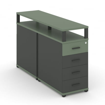 Тумба двухсторонняя опорная приставная с 4-мя ящиками и надставкой CОНCЕПТ CН.ДТГО-003 Б/В Кобо Антрацит / CONCEPT CN.DTGO-003 B/W_0