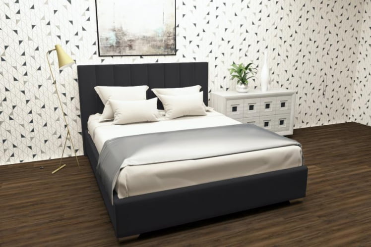 Мягкая интерьерная кровать Терра с подъемным механизмом Цвет фасада: Темно серый; Материал фасада: Металл/Велюр; Спальное место: 1600х2000 мм_0