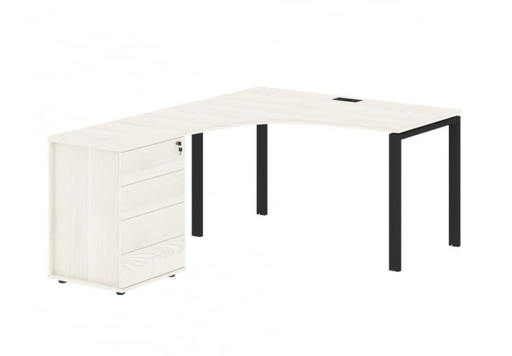 Стол эргономичный с тумбой левый ЕДИС ЕУCЕТ 1318 Л Ясень Траун Черный / EDIS EUCET L_0