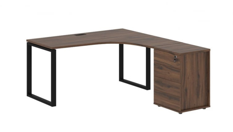 Стол эргономичный с тумбой правый ЕДИС ЕКCЕТ 1518 Р Дуб Денвер темный Черный / EDIS EQCET R_0