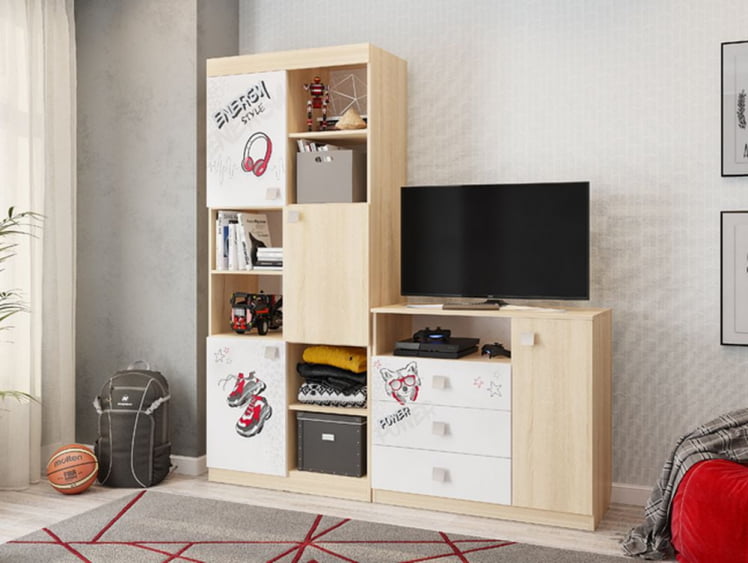 Стеллаж Энерджи МДЕ-03 Дуб сонома Белый / MDE-03_2