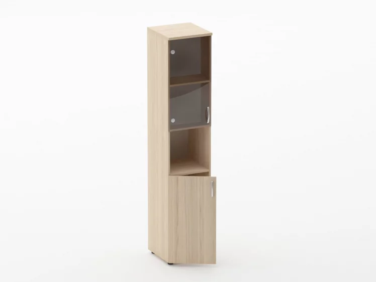 Шкаф высокий со стеклом и нишей Глассй 6.19.14Л Дуб молочный / Glassy_1