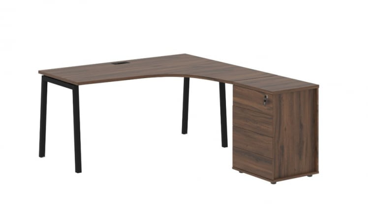 Стол эргономичный с тумбой (правый) ЕДИС ЕЛCЕТ 1518 Р Дуб Денвер темный Черный / EDIS ELCET R_0