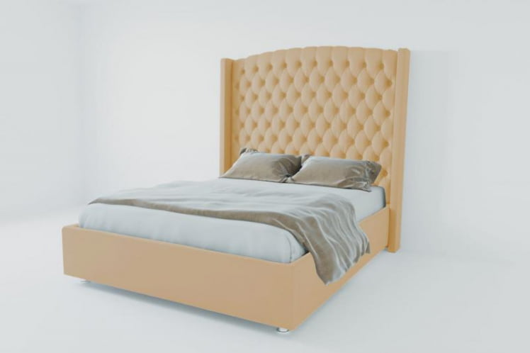 Мягкая интерьерная кровать &куот;Берлин Люкс&куот; без основания Материал фасада: Искусственная кожа; Спальное место: 2000х2000 мм; Цвет фасада: Бежевый; Цвет корпуса: Бежевый / "Берлин Люкс"_0