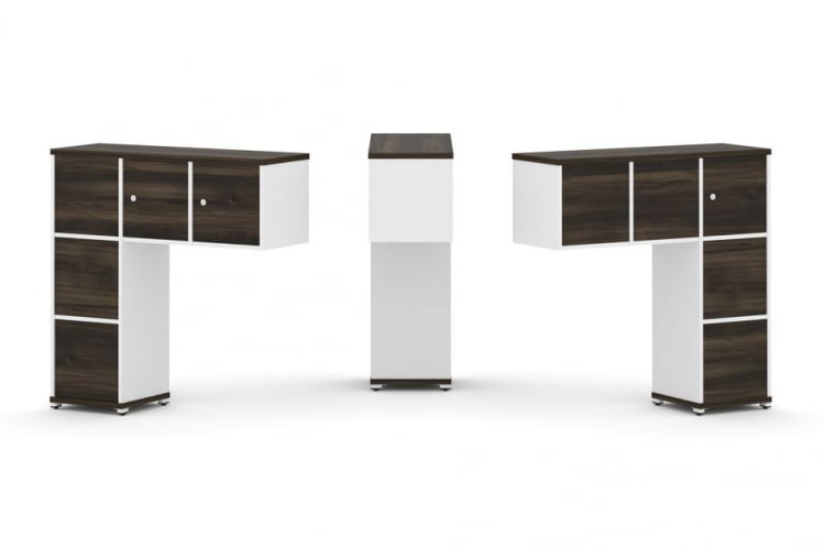 Надставка на стол низкая двухсторонняя + задняя стенка (5 шт.) + блок с 1-м ящиком (2 шт.) + распашной фасад (3 шт.) CОНCЕПТ CН.ДНН-006 Дуб Мали Белый бриллиант Белый металл / CONCEPT CN.DNN-006_0