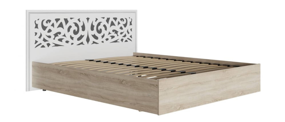 Кровать 1,6 м с подъемным механизмом Мадлен 02 Дуб сонома светлый Ясень белый Серебро_1