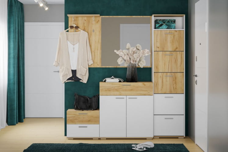 Прихожая Санти набор №3 Белый/Дуб Крафт Золотой_0