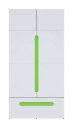 Шкаф двустворчатый с ящиками Палермо Юниор 07 Белый глянец Ясень шимо светлый Зеленый_1