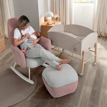 Кресло-качалка Микуна (Микуна) Винг/Моом вхите текстиль пинк тиерра/лигхт грей / Micuna Wing/Moom white pink tierra/light grey_1