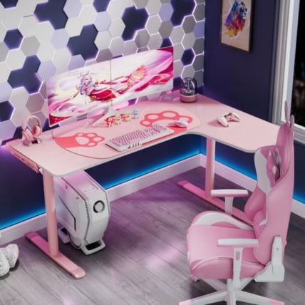 Стол письменный (для компьютера) угловой ЕУРЕКА ЕРК-Л60Р-ПК-В2 (правый), розовый / EUREKA ERK-L60R-PK-V2_12