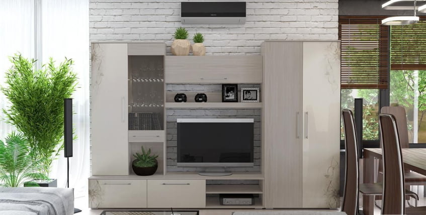 Стенка Мишель Ясень шимо/Бежевый глянец_0