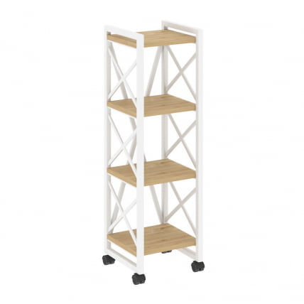 Стеллаж на колесных опорах - 4 полки ЛОФТ  ВР.Л-МСТ.К-4.4 Металл белый Тиквуд светлый / LOFT VR.L-MST.K-4.4_0
