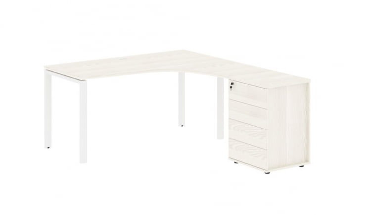 Стол эргономичный с тумбой правый ЕДИС ЕУCЕТ 1518 Р Ясень Траун Белый / EDIS EUCET R_0