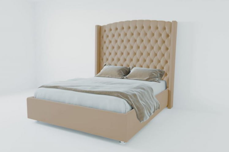 Мягкая интерьерная кровать &куот;Берлин Люкс&куот; без основания Материал фасада: Велюр; Спальное место: 2000х2000 мм; Цвет фасада: Светло серый; Цвет корпуса: Светло серый / "Берлин Люкс"_0