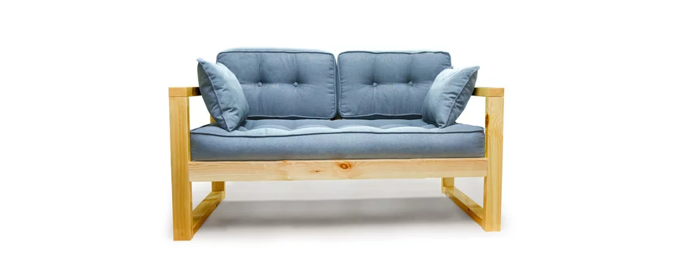 Диван двухместный ДЕмоку Д-2 небесно-голубой_натуральный / DEmoku_1