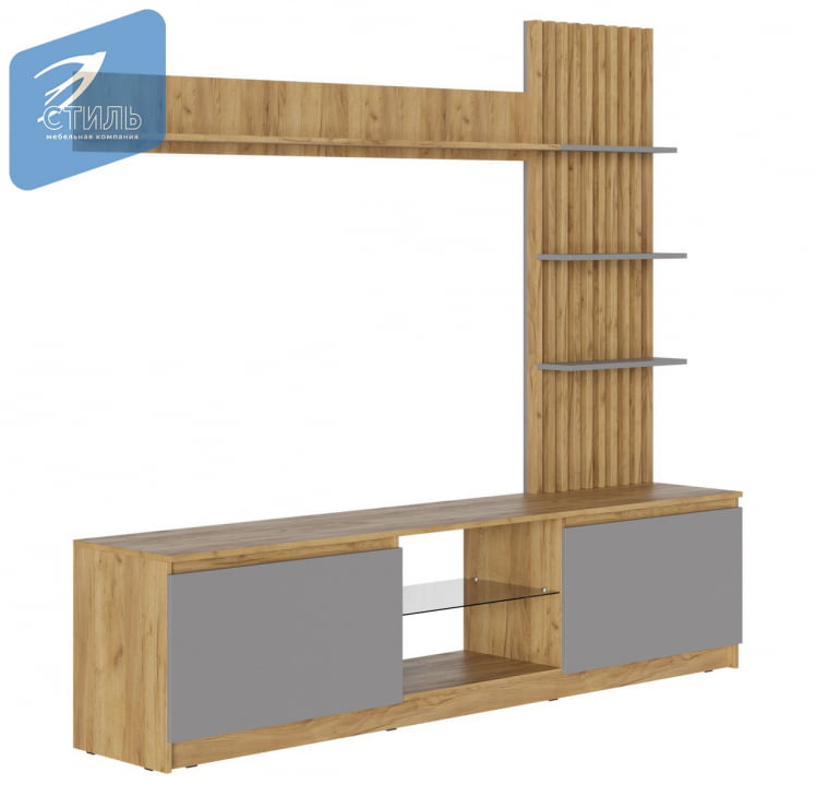 Стенка Бостон НМ-001 Дуб крафт золотой/Шифер серый_2