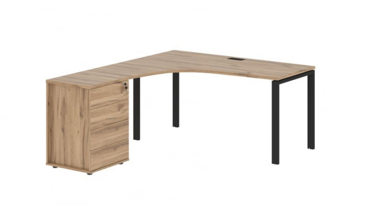 Стол эргономичный с тумбой левый ЕДИС ЕУCЕТ 1518 Л Дуб Денвер светлый Черный / EDIS EUCET L_0