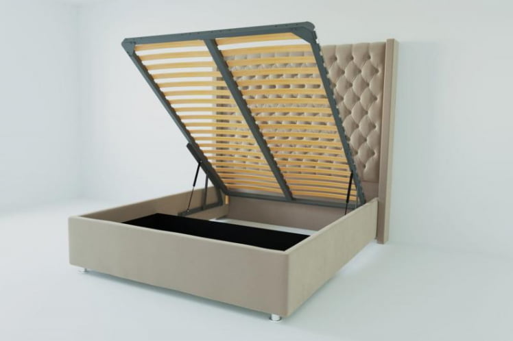 Мягкая интерьерная кровать &куот;Версаль Люкс&куот; с подъемным механизмом Материал фасада: Велюр; Спальное место: 800х2000 мм; Цвет фасада: Светло серый; Цвет корпуса: Светло серый / "Версаль Люкс"_0