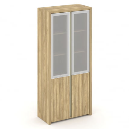 Шкаф высокий широкий (2 низких фасада ЛДСП + 2 средних фасада стекло сатин в раме) Корнер CОР.СТ-1.2Р Гикори Песочный / Corner COR.ST-1.2R_0