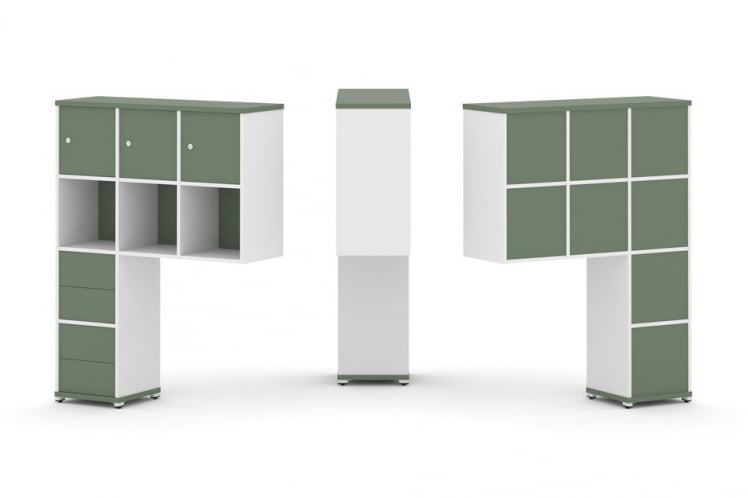 Надставка на стол высокая односторонняя + задняя стенка (8 шт.) + блок с 2-мя ящиками (2 шт.) + распашной фасад (3 шт.) CОНCЕПТ CН.ОНВ-006 Кобо Белый бриллиант Белый металл / CONCEPT CN.ONV-006_0