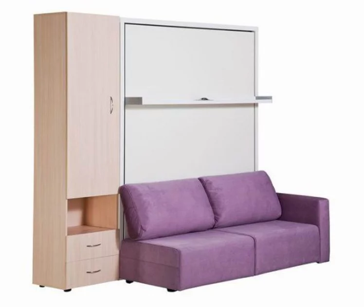 Шкаф-диван-кровать Смарт 1 3-в-1 левый 1400 Белая шагрень_0