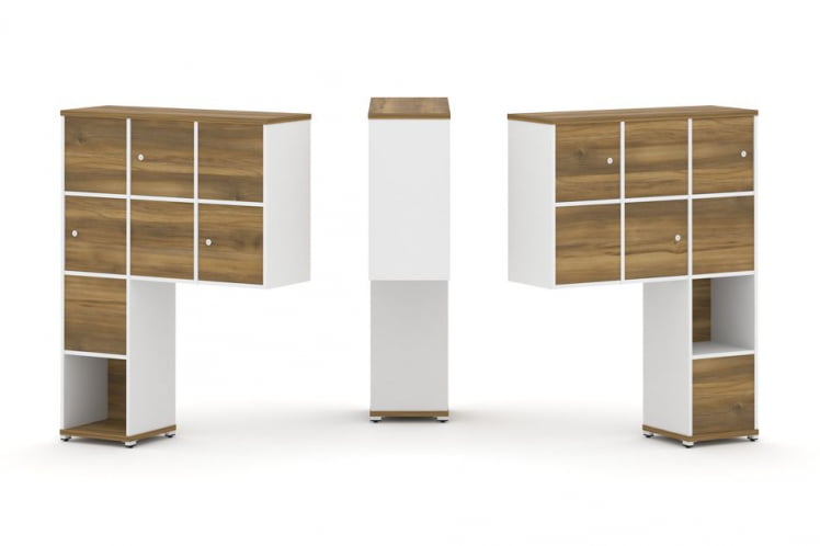 Надставка на стол высокая двухсторонняя + задняя стенка (8 шт.) + распашной фасад (6 шт.) CОНCЕПТ CН.ДНВ-002 Сандал Янтарный Белый бриллиант Белый металл / CONCEPT CN.DNV-002_0