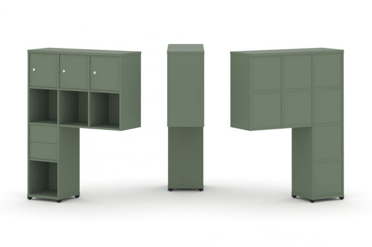 Надставка на стол высокая односторонняя + задняя стенка (8 шт.) + распашной фасад (3 шт.) + блок с 2-мя ящиками (1 шт.) CОНCЕПТ CН.ОНВ-004 Кобо Черный металл / CONCEPT CN.ONV-004_0