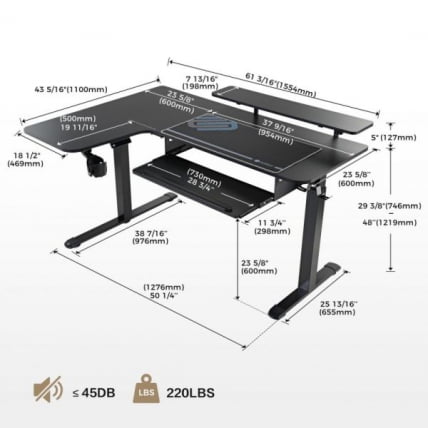 Стол для для компьютера (для геймеров) угловой (левый) c электроприводом ЕУРЕКА ЕРК-Л60Л-Б-ПРО-В1-ЕУ / c EUREKA ERK-L60L-B-PRO-V1-EU_9
