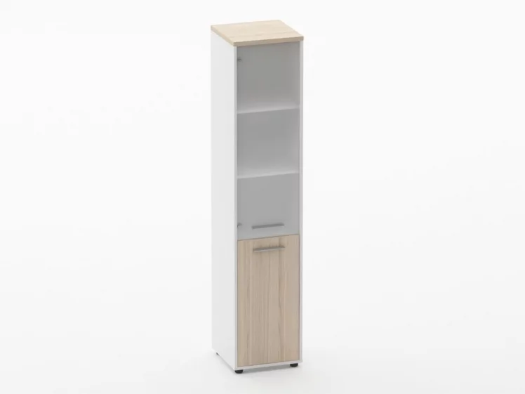 Шкаф 4 узкий верх стеклянная дверь, низ закрытый Дека 10.19.17Л Туя/Белый / Deka_0