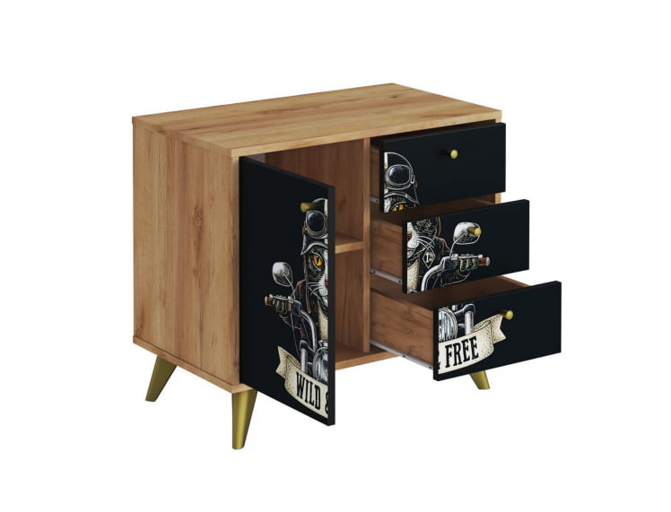Комод Фьюжн КМ-002 дуб крафт золотой/БИКЕР CАТ / золотой/BIKER CAT_1