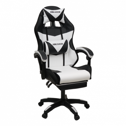 Кресло 908 КИНГКУЕЕН цвет черный/белый с массажем и подсветкой 908-блаcк-вхите-масс / KINGQUEEN 908-black-white-mass_1