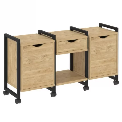 Тумба на колесных опорах наборная. Вариант №7 ЛОФТ ВР.Л-ТН-7.К Металл черный Тиквуд светлый / LOFT VR.L-TN-7.K_0