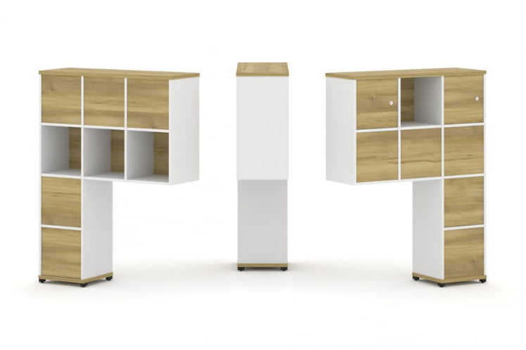 Надставка на стол высокая двухсторонняя + задняя стенка (8 шт.) + блок с 1-м ящиком (2 шт.) + распашной фасад (2 шт.) CОНCЕПТ CН.ДНВ-007 Дуб Винченцо Белый бриллиант Черный металл / CONCEPT CN.DNV-007_0