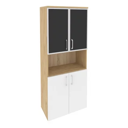 Шкаф высокий широкий ОНИКС О.СТ-1.4Р блаcк Тиквуд Светлый/Белый / ONIX O.ST-1.4R black_0