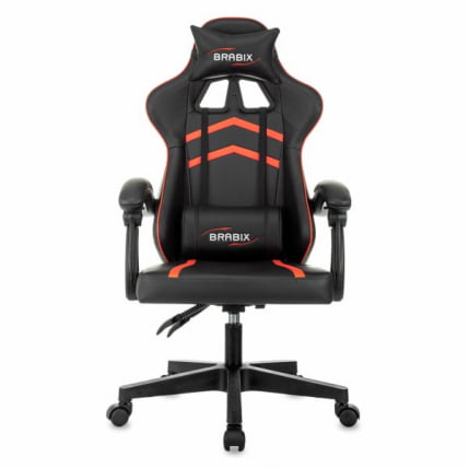 Кресло компьютерное БРАБИКС Шоотер ГМ-123, 2 подушки, экокожа, черное/красное / BRABIX Shooter GM-123,_2