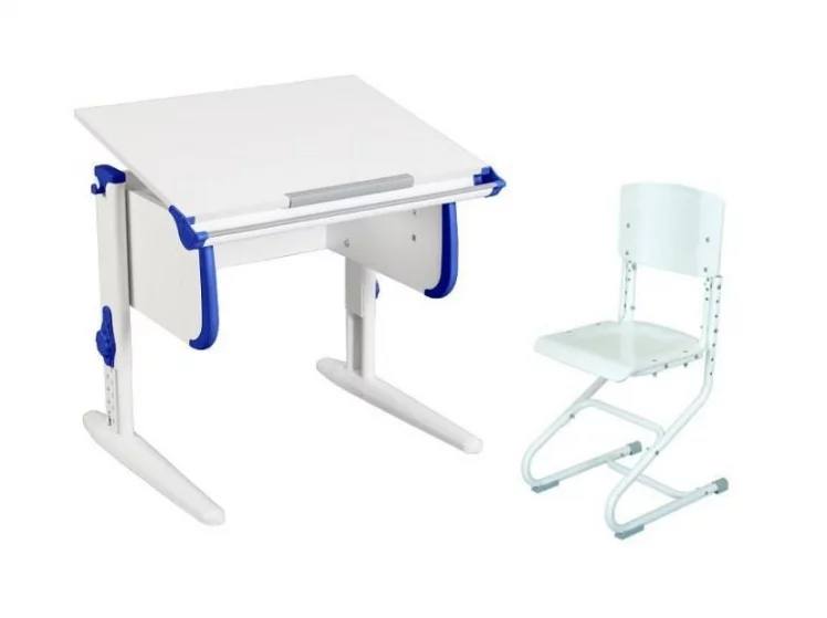 Стол универсальный трансформируемый Парта 1/75 + Стул Белый Синий / Parta Stul_0