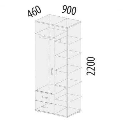 Шкаф для одежды с полками и штангой Эверест 500.01 Дуб Кронберг/Белый шпон/Плаза Стоун_1