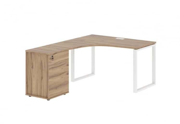 Стол эргономичный с тумбой левый ЕДИС ЕКCЕТ 1318 Л Дуб Денвер светлый Белый / EDIS EQCET L_0